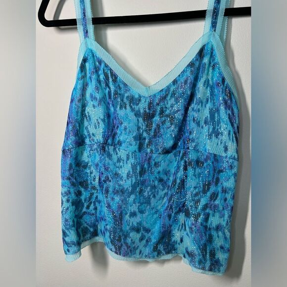 DD Collection Y2K Silk Metallic Mermaid Blue Sexy Slip Blouse Cami Lace - Picture 6 of 12